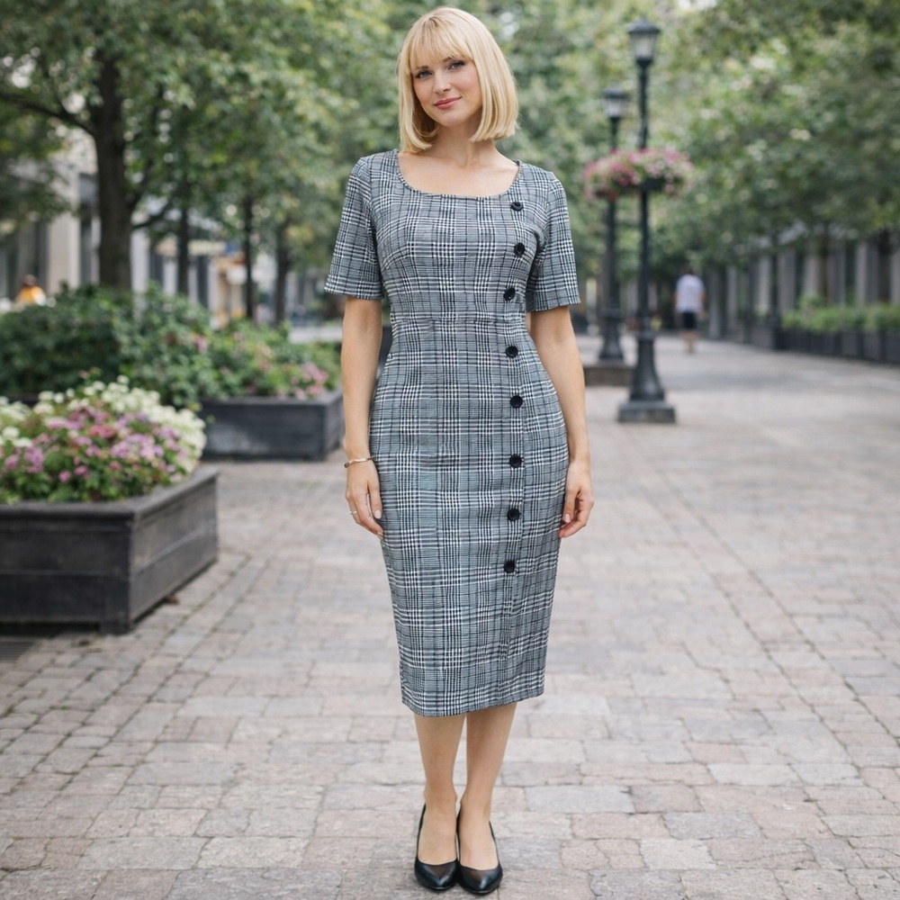 Fitted Plaid Pencil Dress